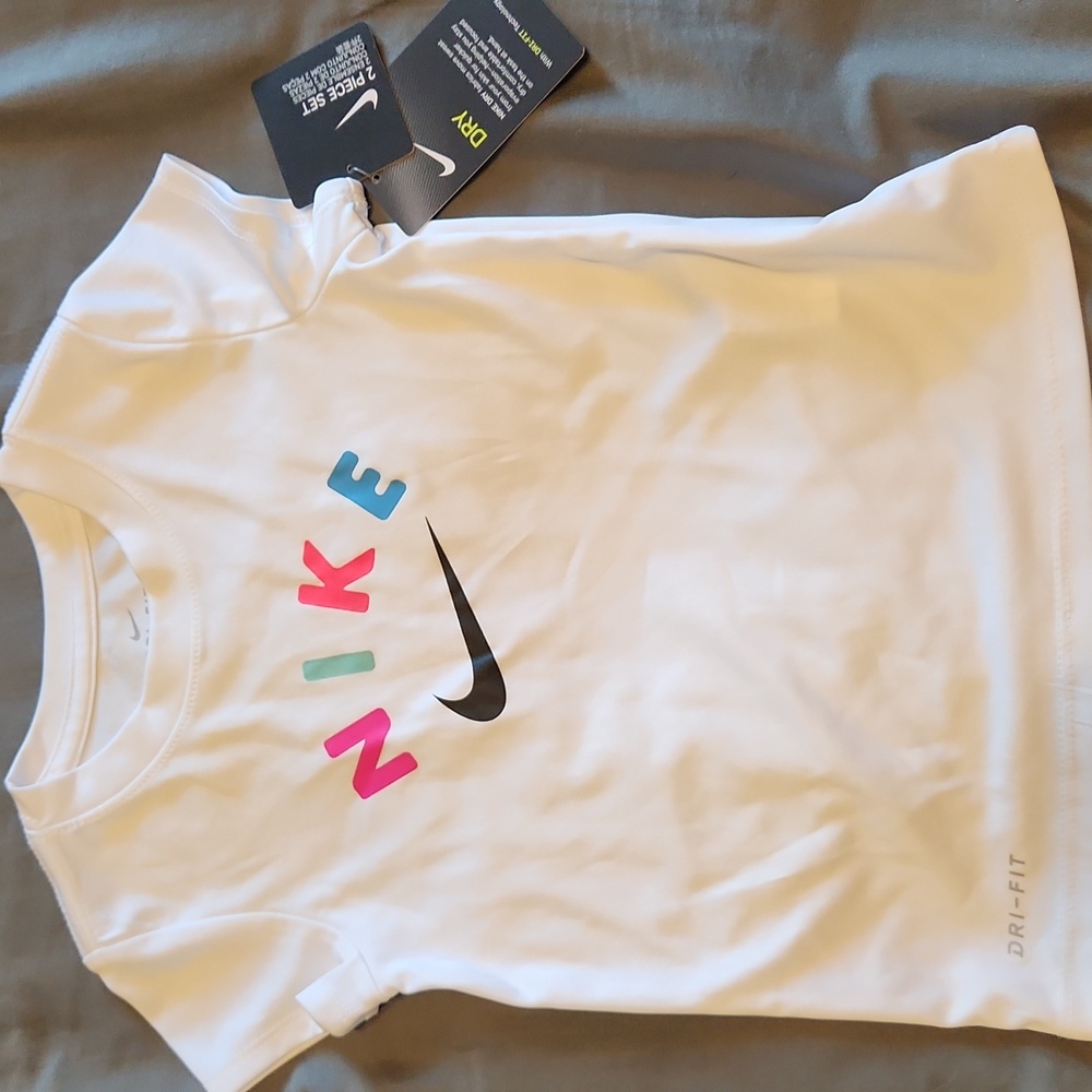 Nike Dri-Fit Multicolor Logo White Tee Top XS NWT